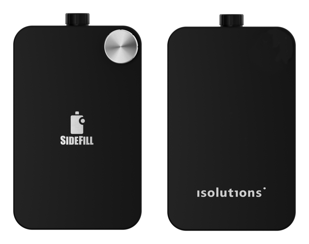 SideFill Trinkflasche in Obsidian Black mit eingraviertem isolutions-Firmenlogo